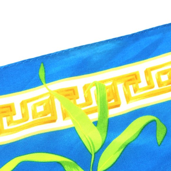 BETTY BARCLAY Blue Green Greek Key 100% Silk Tropical Square Scarf Sarong - Picture 10 of 12